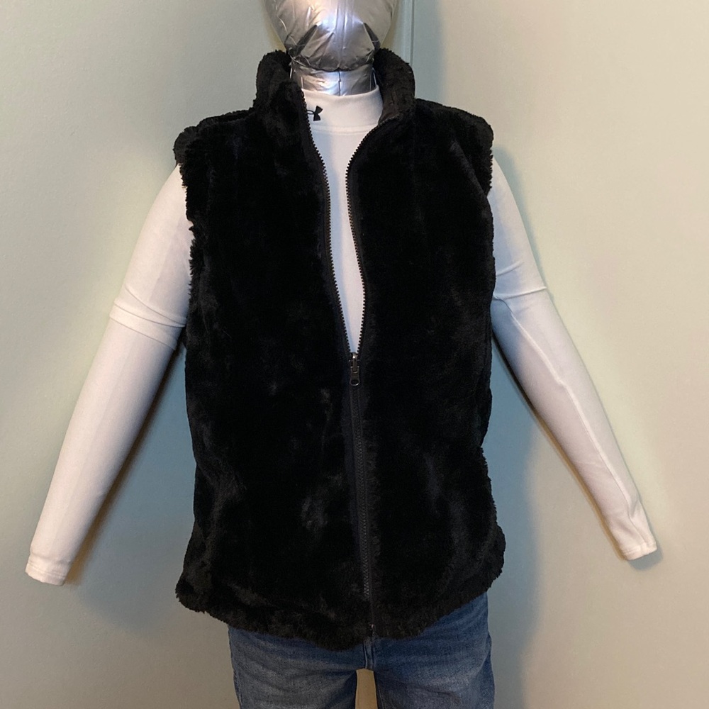 Nicole Miller Reversible Black Faux Fur Vest